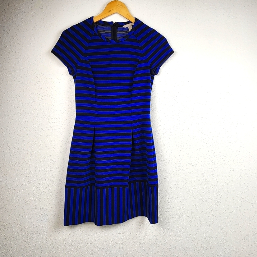 Banana Republic Fitted Blue and Black Ribbed Striped A-Line Career Dress Size 2